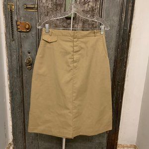 28" waist small medium Vintage 70s khaki tan beige A-line midi skirt with front